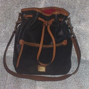 Black and Brown Drawstring Bucket Bag